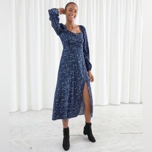 & Other Stories Floral Navy Midi Dress